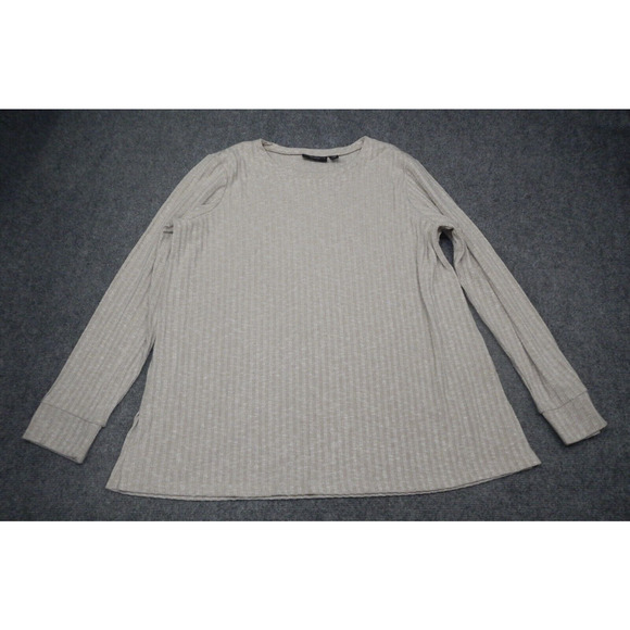 Susan Graver Women's Sweater XL Beige‎ Gray Solid Ribbed Lightweight Comfort - Picture 1 of 8
